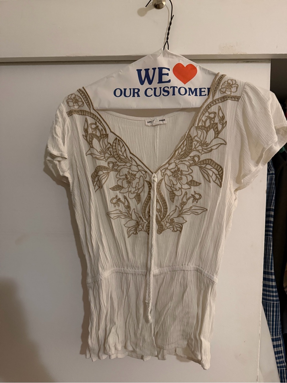 love on a hanger Cream Blouse with Gold Floral Embroidery